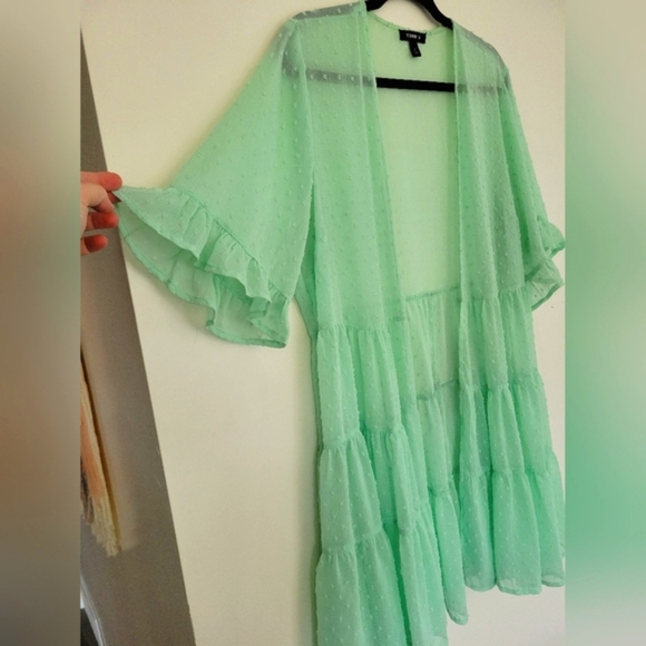 Torrid Size 12 Clip Dot Ruffle Kimono Mint Green - Picture 1 of 11